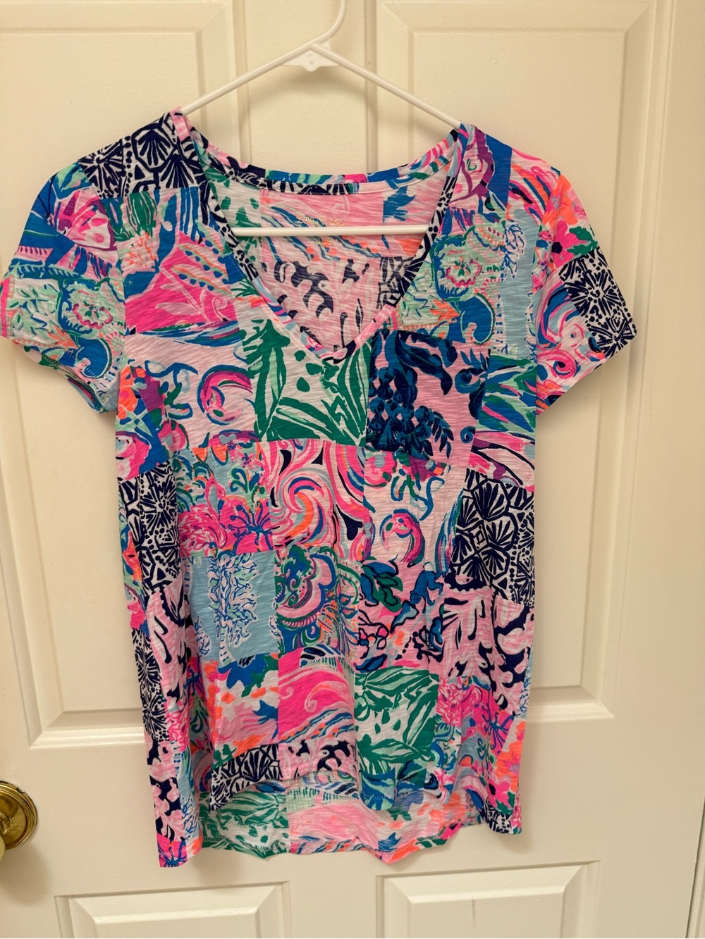 Lilly Pulitzer Etta Scoop Neck Top Multi Patch to Match Size XS